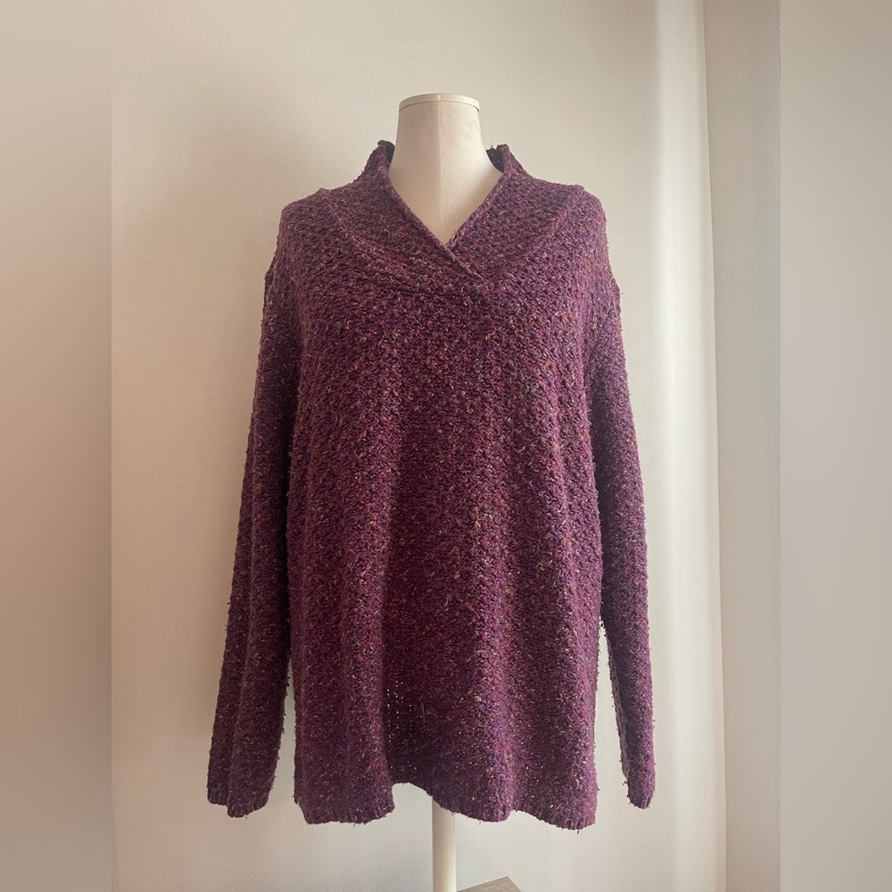 Coldwater Creek Plum Bouclé V-Neck Sweater | Size 3X